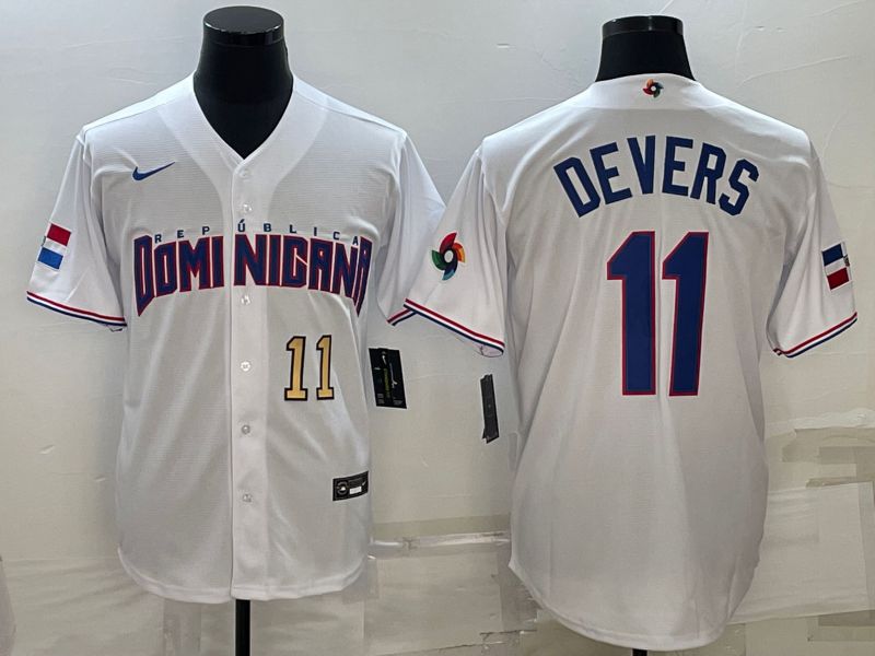 Men 2023 World Cub #11 Devers White Nike MLB Jersey3